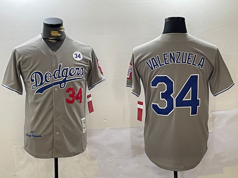 Men Los Angeles Dodgers 34 Valenzuela Grey Throwback Game 2024 Nike MLB Jersey style 1120
